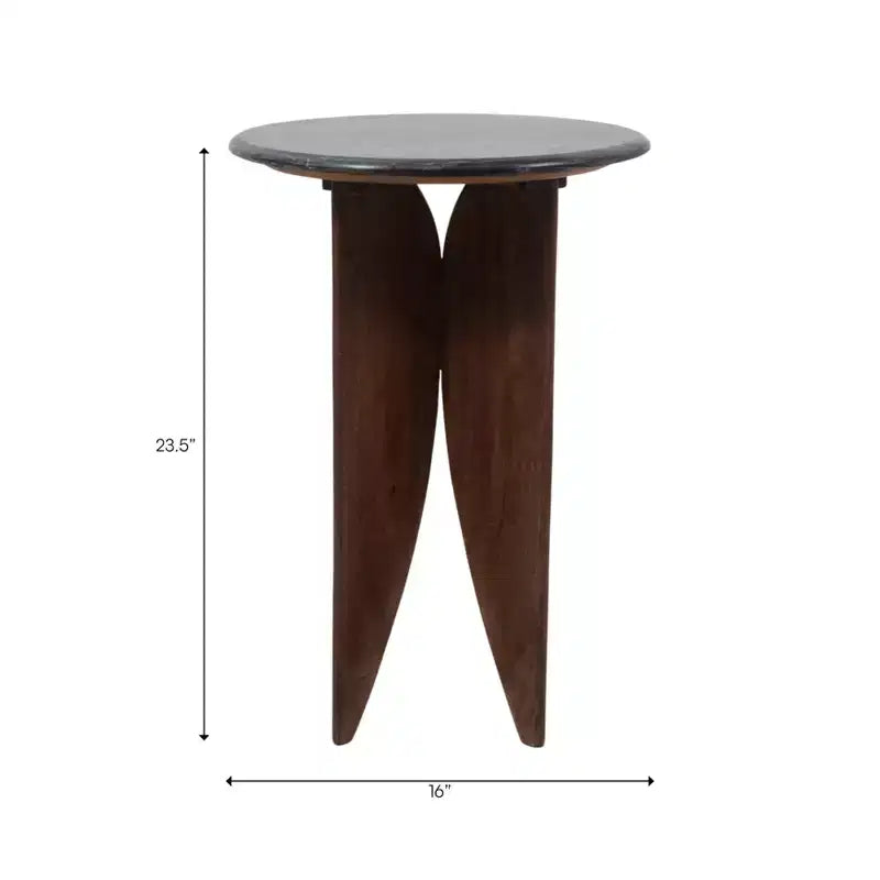 Base en bois de manguier et plateau en pierre pour les petits espaces - Table d'appoint et de bout ronde pour le salon, la chambre et la décoration de la maison - 24, Noir et Marron