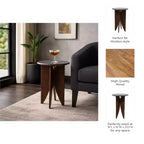 Base en bois de manguier et plateau en pierre pour les petits espaces - Table d'appoint et de bout ronde pour le salon, la chambre et la décoration de la maison - 24, Noir et Marron