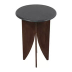 Base en bois de manguier et plateau en pierre pour les petits espaces - Table d'appoint et de bout ronde pour le salon, la chambre et la décoration de la maison - 24, Noir et Marron