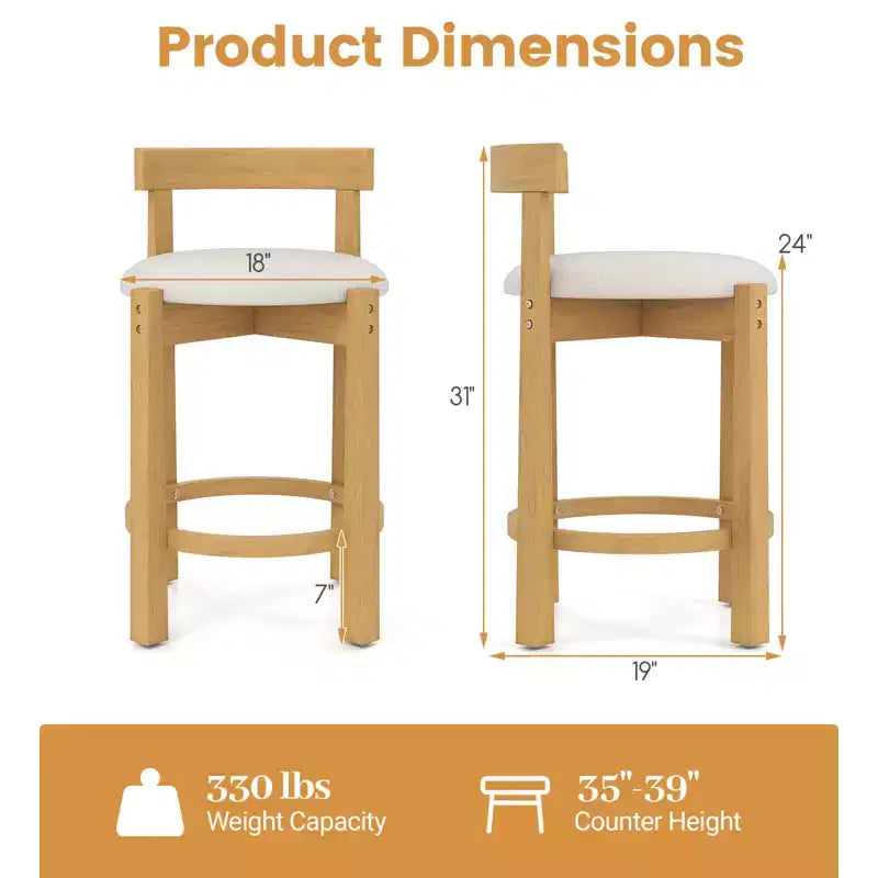 Tabourets de bar Costway de 61 cm de hauteur pour comptoir, lot de 2 ou 4 avec dossiers et repose-pieds pour salle à manger