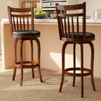 Costway Lot de 2/4 tabourets de bar pivotants 24/30" avec dossier, pieds en bois massif et repose-pieds pour bar domestique expresso et noir