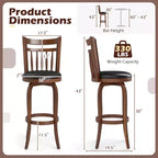 Costway Lot de 2/4 tabourets de bar pivotants 24/30" avec dossier, pieds en bois massif et repose-pieds pour bar domestique expresso et noir