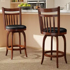 Costway Lot de 2/4 tabourets de bar pivotants 24/30" avec dossier, pieds en bois massif et repose-pieds pour bar domestique expresso et noir