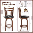 Costway Lot de 2/4 tabourets de bar pivotants 24/30" avec dossier, pieds en bois massif et repose-pieds pour bar domestique expresso et noir