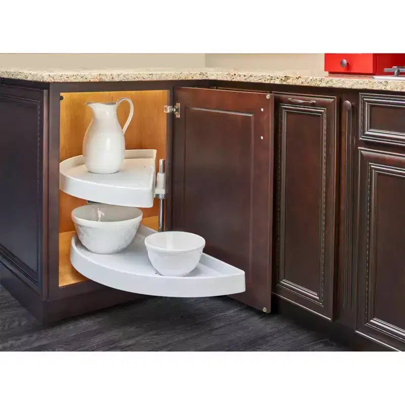 Rev-A-Shelf 31 Tablettes coulissantes demi-lune pour armoires d'angle aveugles de cuisine/salle de bain, organiseur coulissant à 2 tablettes avec quincaillerie, blanc, 6882-31-11-570