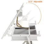 JVNOXK Bureau de dessin réglable avec 2 tiroirs pour la maison, le bureau et l'école avec tabouret (tout blanc)