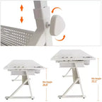 JVNOXK Bureau de dessin réglable avec 2 tiroirs pour la maison, le bureau et l'école avec tabouret (tout blanc)