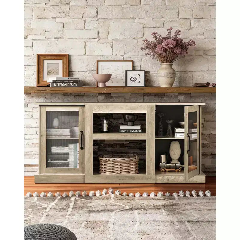 Meuble TV DEXYLLO de style moderne du milieu du siècle pour téléviseur de 75 pouces, console TV pour salon, meuble TV avec armoires de rangement, chambre à coucher