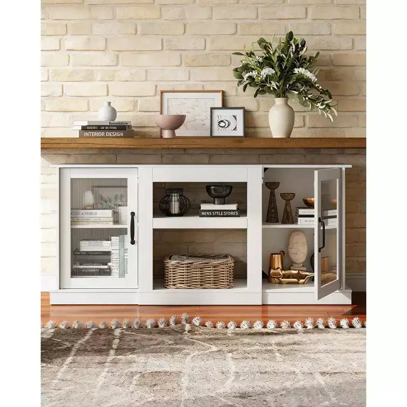 Meuble TV DEXYLLO de style moderne du milieu du siècle pour téléviseur de 75 pouces, console TV pour salon, meuble TV avec armoires de rangement, chambre à coucher