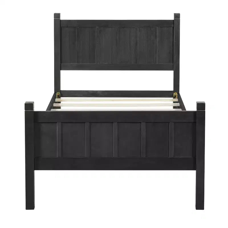 Cadre de lit double/grand lit/très grand lit avec tête de lit et pied de lit, lit plateforme de style ferme, support à lattes en bois, noyer - ModernLuxe