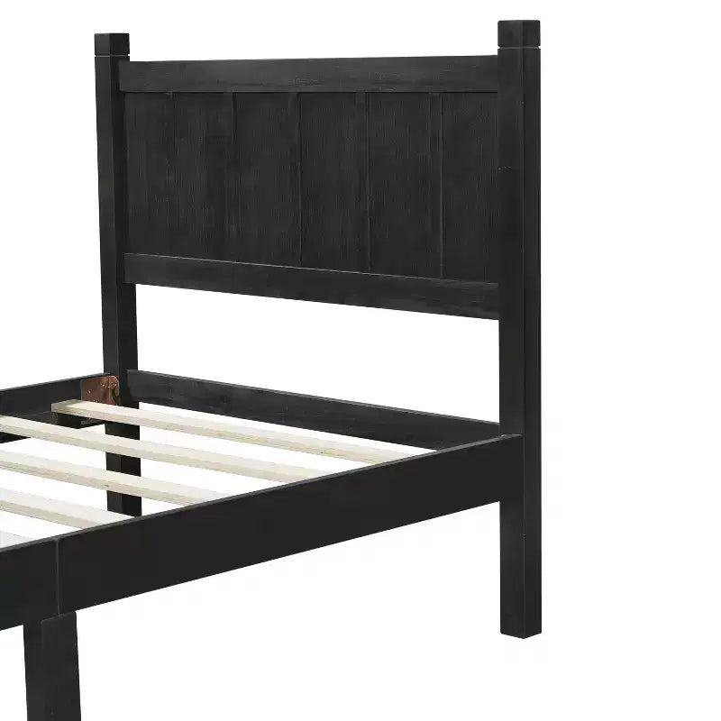 Cadre de lit double/grand lit/très grand lit avec tête de lit et pied de lit, lit plateforme de style ferme, support à lattes en bois, noyer - ModernLuxe