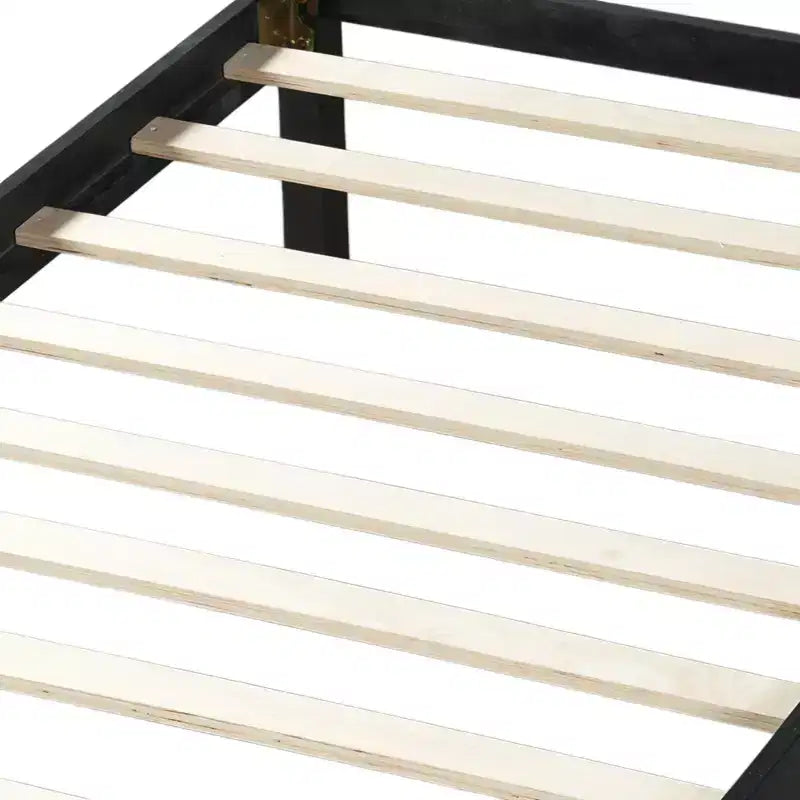Cadre de lit double/grand lit/très grand lit avec tête de lit et pied de lit, lit plateforme de style ferme, support à lattes en bois, noyer - ModernLuxe