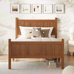 Cadre de lit double/grand lit/très grand lit avec tête de lit et pied de lit, lit plateforme de style ferme, support à lattes en bois, noyer - ModernLuxe