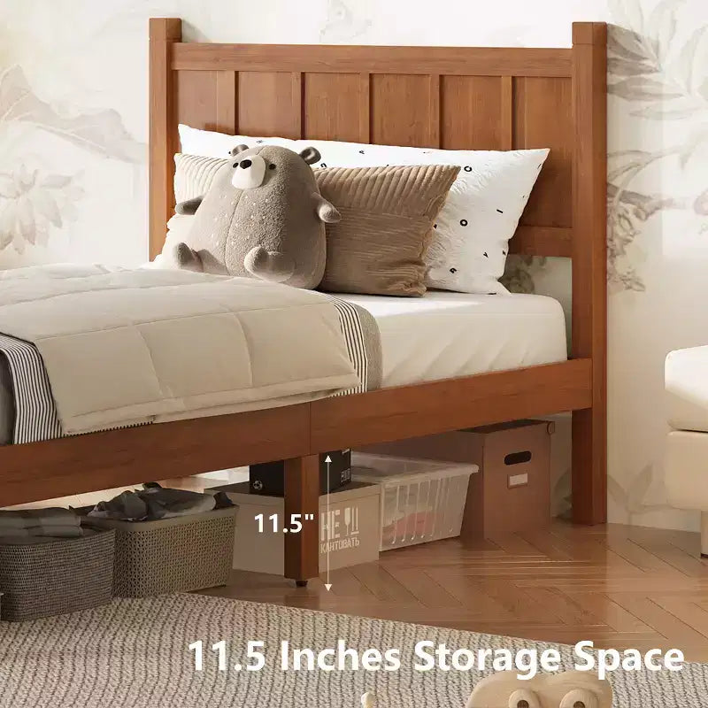 Cadre de lit double/grand lit/très grand lit avec tête de lit et pied de lit, lit plateforme de style ferme, support à lattes en bois, noyer - ModernLuxe