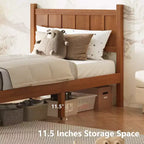 Cadre de lit double/grand lit/très grand lit avec tête de lit et pied de lit, lit plateforme de style ferme, support à lattes en bois, noyer - ModernLuxe
