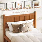 Cadre de lit double/grand lit/très grand lit avec tête de lit et pied de lit, lit plateforme de style ferme, support à lattes en bois, noyer - ModernLuxe