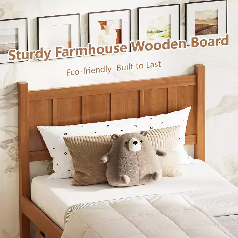 Cadre de lit double/grand lit/très grand lit avec tête de lit et pied de lit, lit plateforme de style ferme, support à lattes en bois, noyer - ModernLuxe