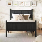 Cadre de lit double/grand lit/très grand lit avec tête de lit et pied de lit, lit plateforme de style ferme, support à lattes en bois, noyer - ModernLuxe