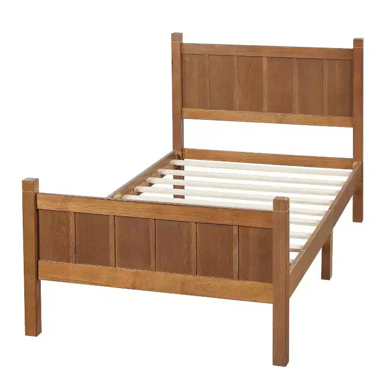 Cadre de lit double/grand lit/très grand lit avec tête de lit et pied de lit, lit plateforme de style ferme, support à lattes en bois, noyer - ModernLuxe