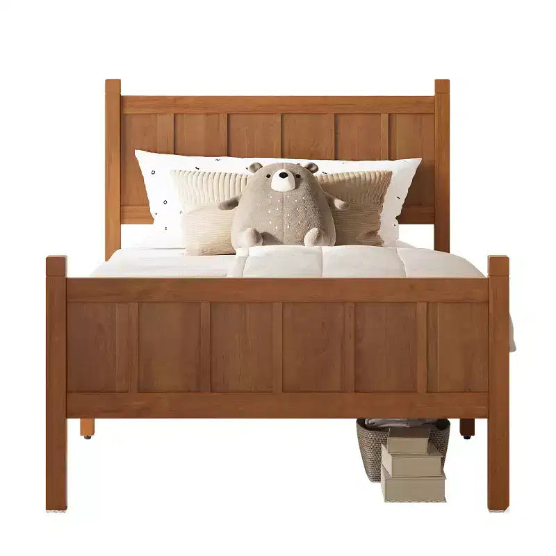 Cadre de lit double/grand lit/très grand lit avec tête de lit et pied de lit, lit plateforme de style ferme, support à lattes en bois, noyer - ModernLuxe