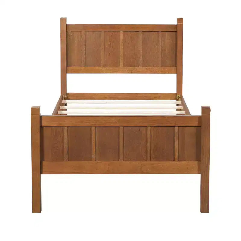 Cadre de lit double/grand lit/très grand lit avec tête de lit et pied de lit, lit plateforme de style ferme, support à lattes en bois, noyer - ModernLuxe