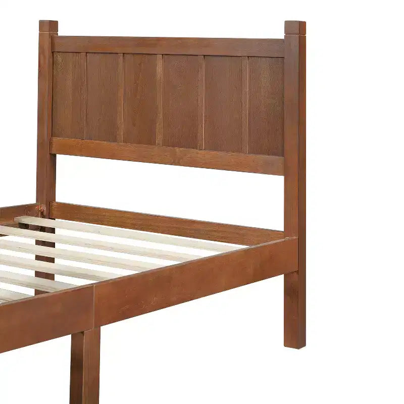 Cadre de lit double/grand lit/très grand lit avec tête de lit et pied de lit, lit plateforme de style ferme, support à lattes en bois, noyer - ModernLuxe