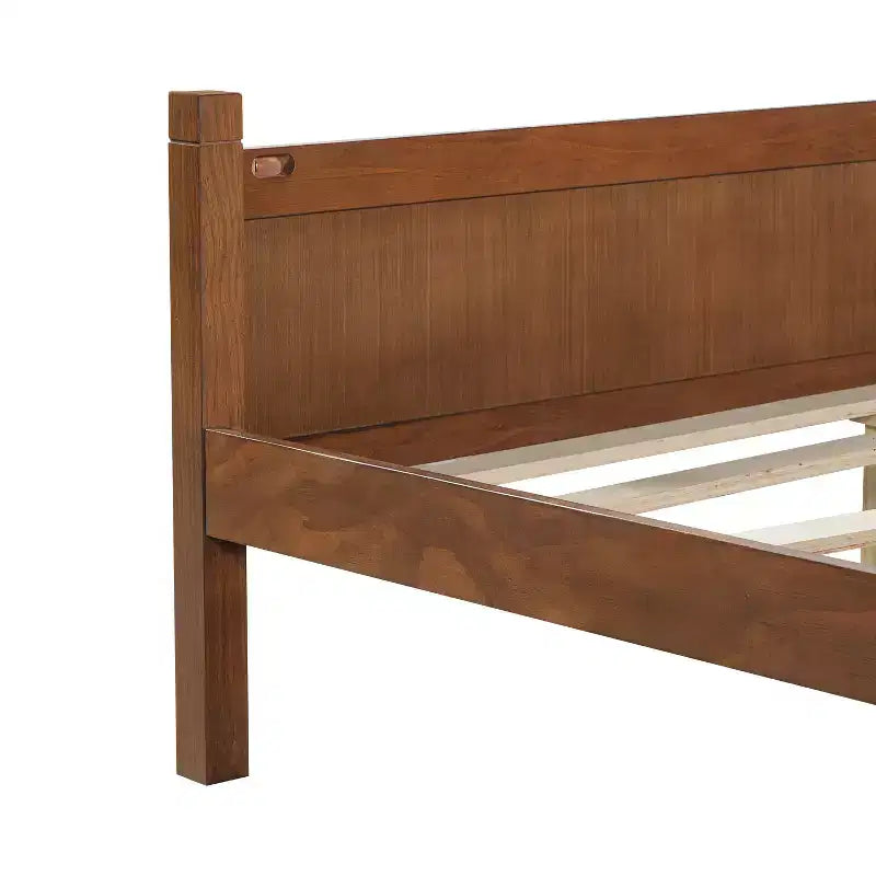 Cadre de lit double/grand lit/très grand lit avec tête de lit et pied de lit, lit plateforme de style ferme, support à lattes en bois, noyer - ModernLuxe