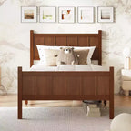Cadre de lit double/grand lit/très grand lit avec tête de lit et pied de lit, lit plateforme de style ferme, support à lattes en bois, noyer - ModernLuxe