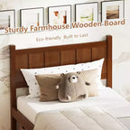 Cadre de lit double/grand lit/très grand lit avec tête de lit et pied de lit, lit plateforme de style ferme, support à lattes en bois, noyer - ModernLuxe