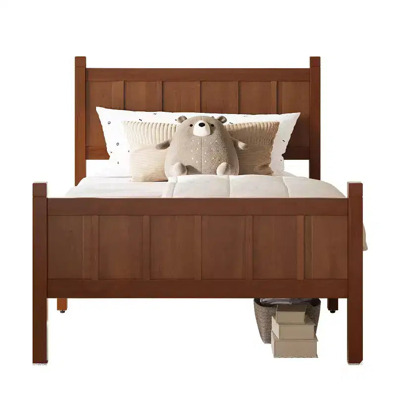 Cadre de lit double/grand lit/très grand lit avec tête de lit et pied de lit, lit plateforme de style ferme, support à lattes en bois, noyer - ModernLuxe