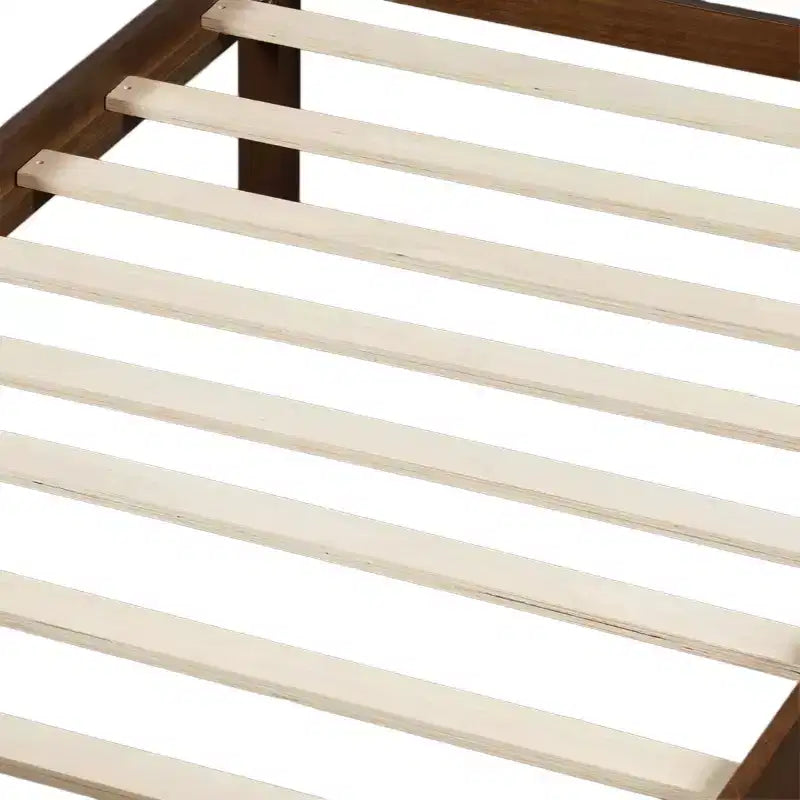 Cadre de lit double/grand lit/très grand lit avec tête de lit et pied de lit, lit plateforme de style ferme, support à lattes en bois, noyer - ModernLuxe