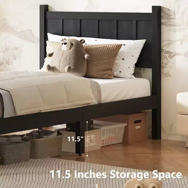 Cadre de lit double/grand lit/très grand lit avec tête de lit et pied de lit, lit plateforme de style ferme, support à lattes en bois, noyer - ModernLuxe