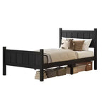 Cadre de lit double/grand lit/très grand lit avec tête de lit et pied de lit, lit plateforme de style ferme, support à lattes en bois, noyer - ModernLuxe