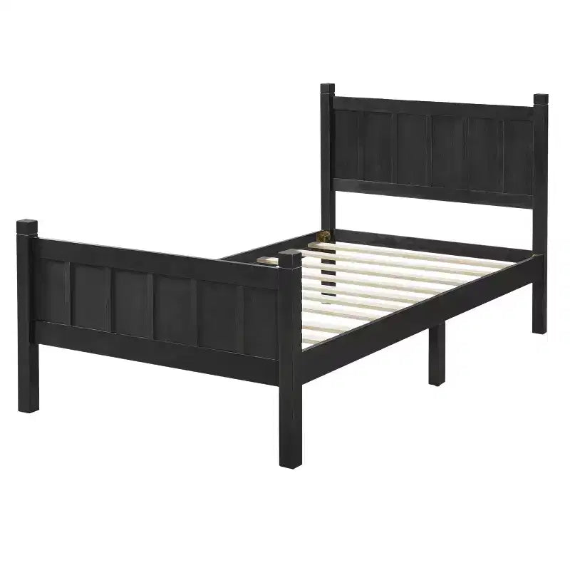 Cadre de lit double/grand lit/très grand lit avec tête de lit et pied de lit, lit plateforme de style ferme, support à lattes en bois, noyer - ModernLuxe