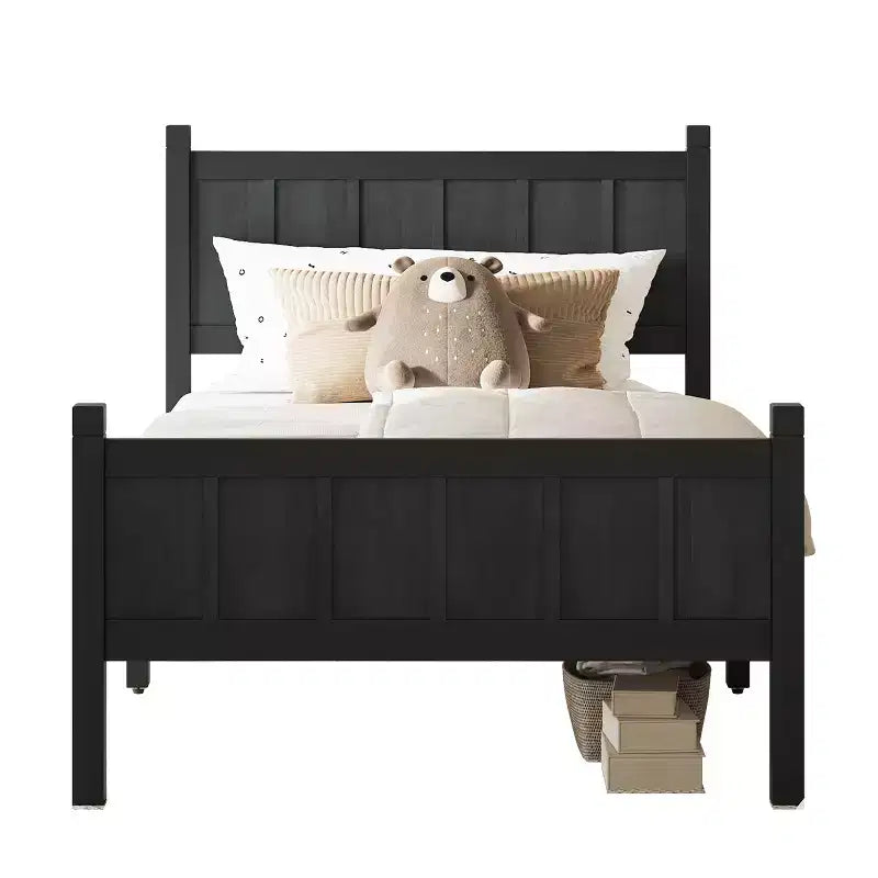 Cadre de lit double/grand lit/très grand lit avec tête de lit et pied de lit, lit plateforme de style ferme, support à lattes en bois, noyer - ModernLuxe