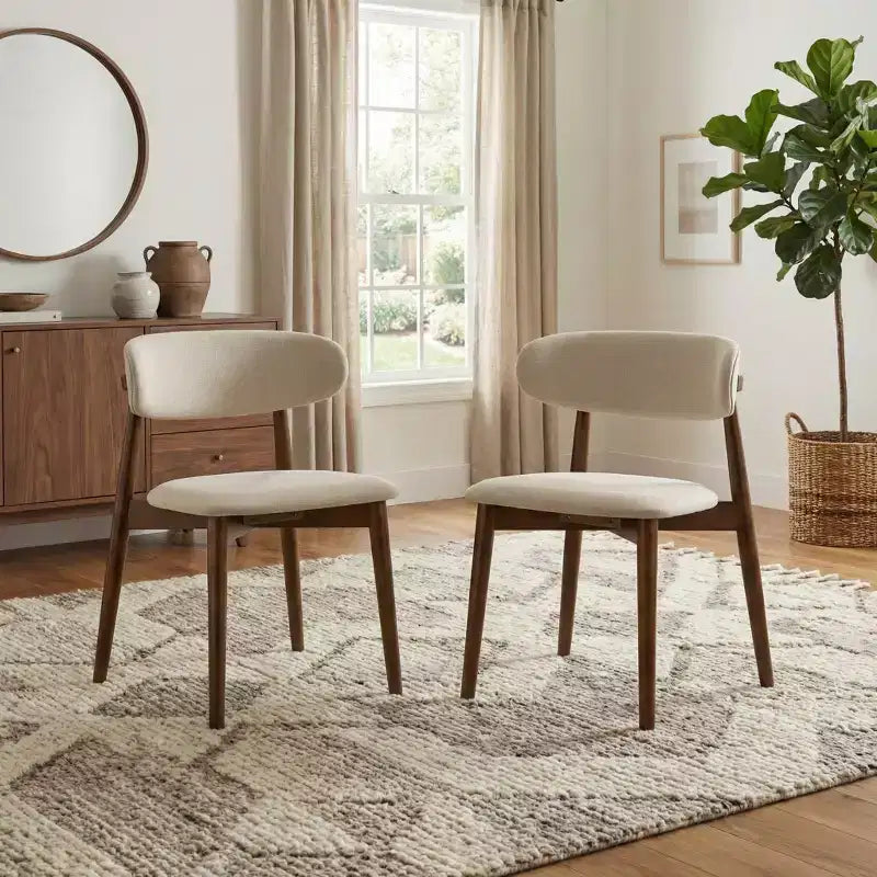 Roundhill Furniture Arnott Upholstered Dining Chairs, Set of 2, Walnut Finish