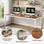 MAYEERTY 78,7 - Bureau double poste industriel extra long, bureau à domicile pour 2 personnes avec cadre métallique robuste, plateau de table en MDF capacité 90 kg
