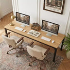 MAYEERTY 78,7 - Bureau double poste industriel extra long, bureau à domicile pour 2 personnes avec cadre métallique robuste, plateau de table en MDF capacité 90 kg