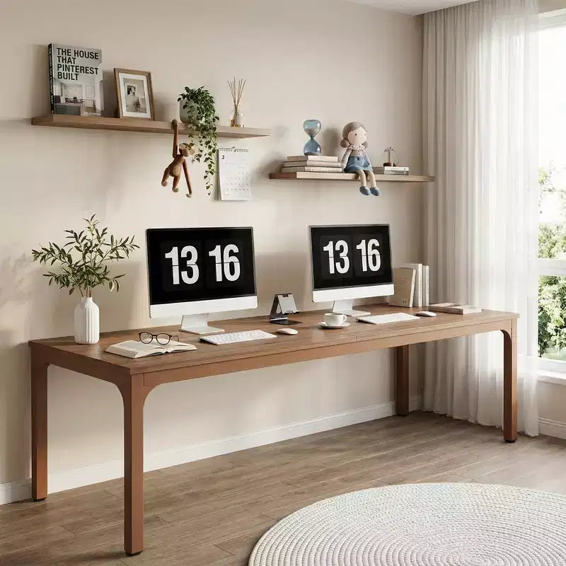 MAYEERTY 78,7 - Bureau double poste industriel extra long, bureau à domicile pour 2 personnes avec cadre métallique robuste, plateau de table en MDF capacité 90 kg