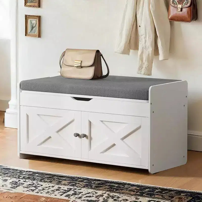 Shoe Storage Bench, 31.5 In Small Entryway Bench with Cushioned Seat Lift Top Storage, 2 Door, 300 lbs Capacity, Bench with Shoe Rack for Entryway