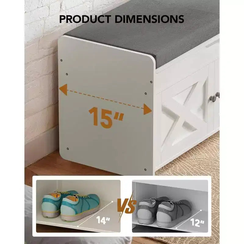 Banc à chaussures, petit banc d'entrée de 80 cm avec siège rembourré à ouverture supérieure, 2 portes, capacité de 136 kg, banc avec range-chaussures pour entrée