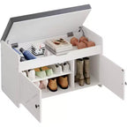 Banc à chaussures, petit banc d'entrée de 80 cm avec siège rembourré à ouverture supérieure, 2 portes, capacité de 136 kg, banc avec range-chaussures pour entrée