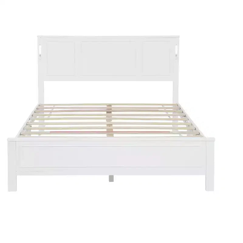 Lit plateforme ModernLuxe Queen/King Size avec tête de lit haute, cadre de lit en bois style ferme avec lumières LED et ports USB