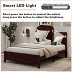 Lit plateforme ModernLuxe Queen/King Size avec tête de lit haute, cadre de lit en bois style ferme avec lumières LED et ports USB