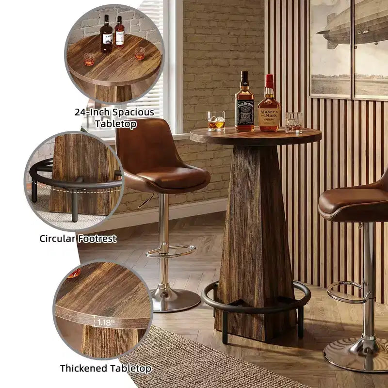 Table de pub cocktail ronde MAYEERTY 23.7, table moderne rustique peu encombrante pour bar à domicile et salon de bureau, conception stable anti-oscillation