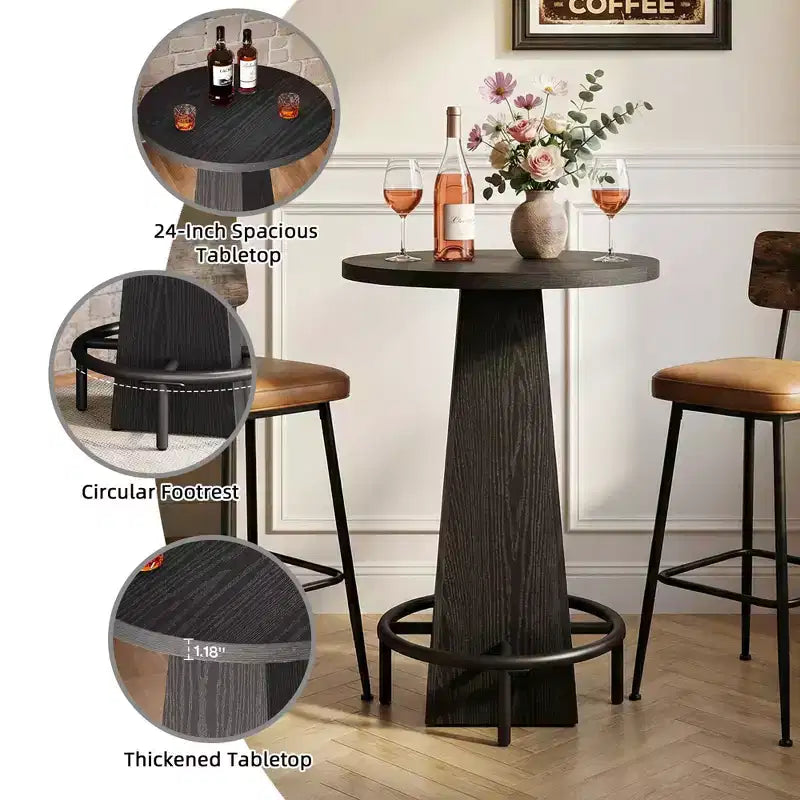 Table de pub cocktail ronde MAYEERTY 23.7, table moderne rustique peu encombrante pour bar à domicile et salon de bureau, conception stable anti-oscillation