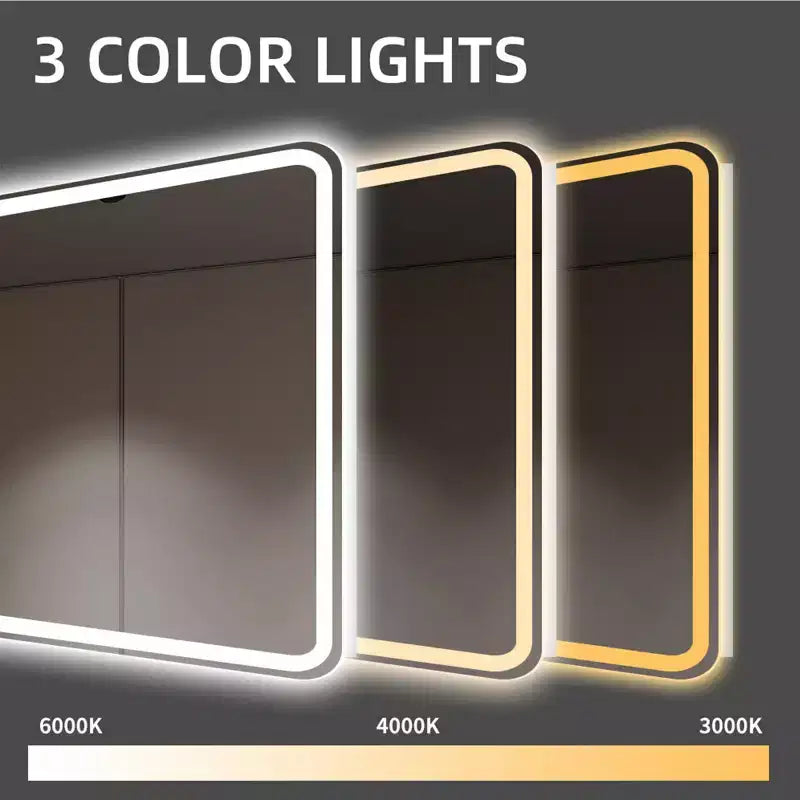Miroir de courtoisie LED pour salle de bain avec lumière, antibuée, miroir de maquillage dimmable trois couleurs pour salle de bain, chambre ou dressing-Panipeachy