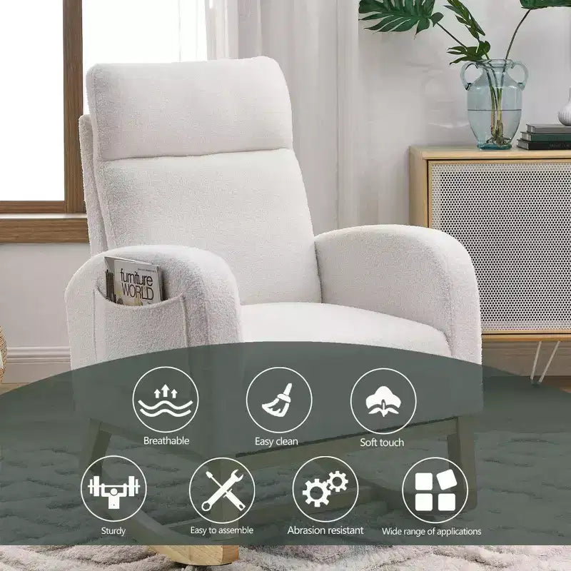 Fauteuil à bascule Accent de 27,6 W, fauteuil avec dossier haut et 2 poches latérales, fauteuil à bascule pour chambre d'enfant - ModernLuxe