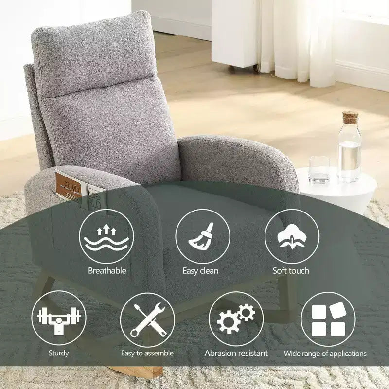 Fauteuil à bascule Accent de 27,6 W, fauteuil avec dossier haut et 2 poches latérales, fauteuil à bascule pour chambre d'enfant - ModernLuxe