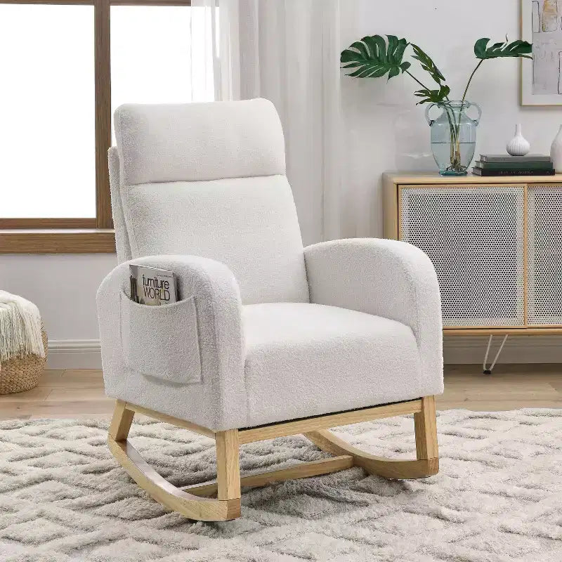Fauteuil à bascule Accent de 27,6 W, fauteuil avec dossier haut et 2 poches latérales, fauteuil à bascule pour chambre d'enfant - ModernLuxe